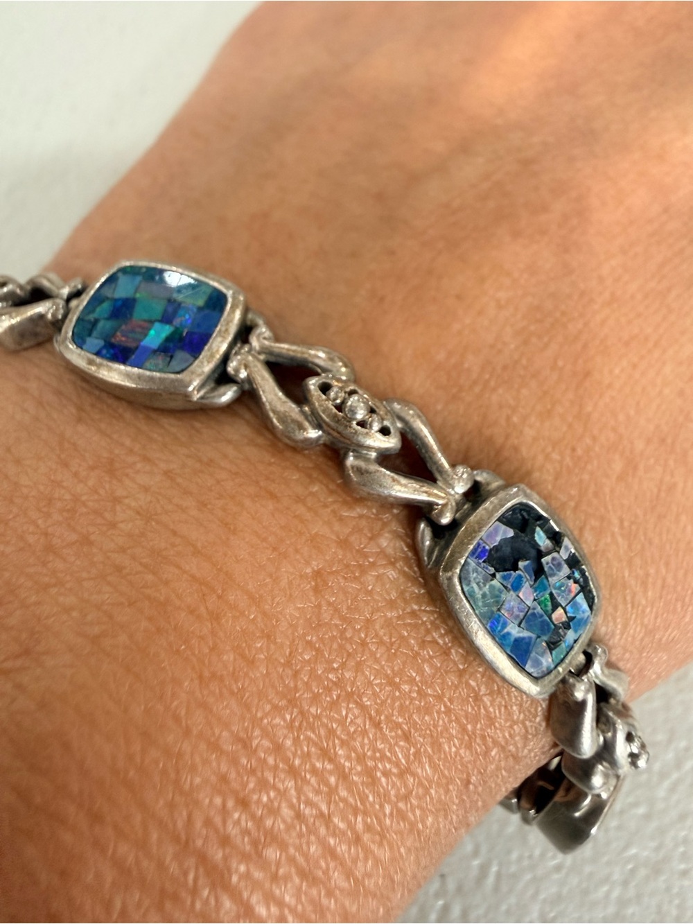 Whitney Kelly/Blue Mosaic Inlay Sterling-Style Bracelet